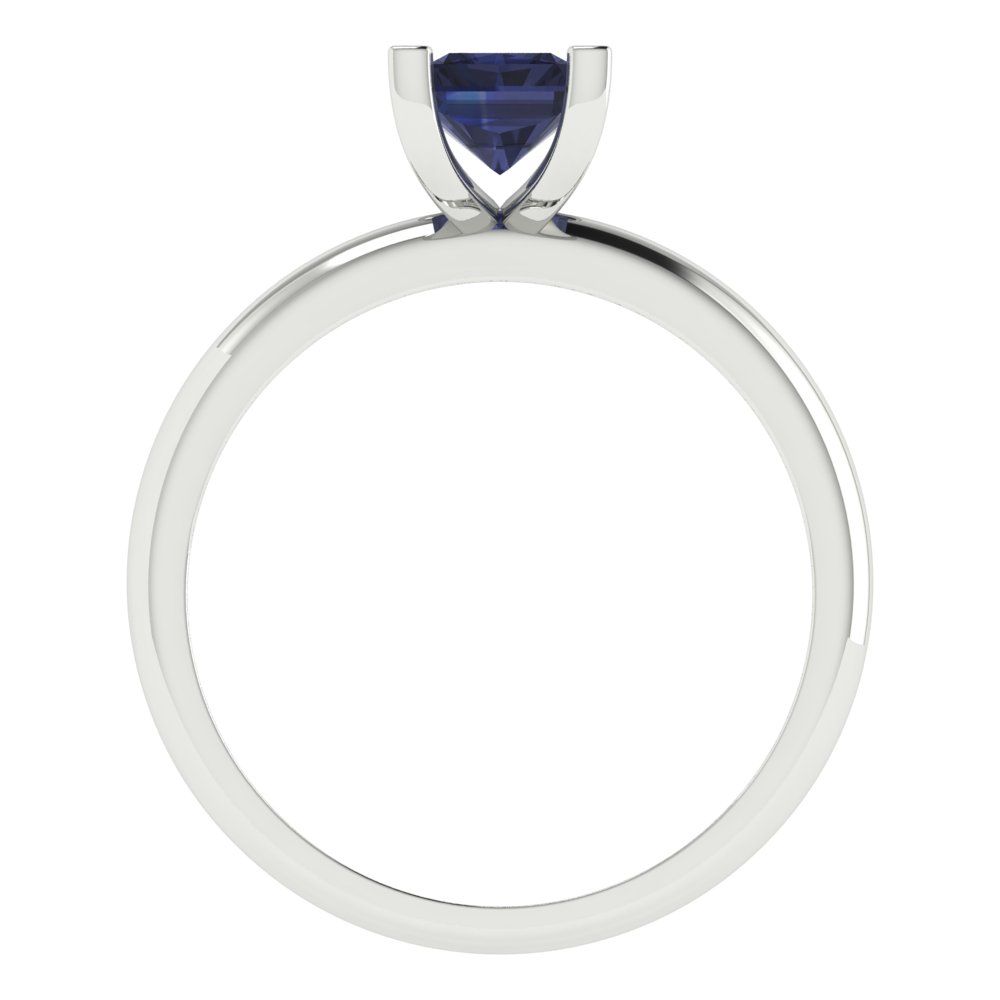 1 cttw Simulated Blue Sapphire Solitaire  Engagement Ring - Solid Gold (Emerald Cut,7X5mm)