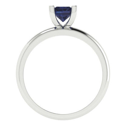 1 cttw Simulated Blue Sapphire Solitaire  Engagement Ring - Solid Gold (Emerald Cut,7X5mm)