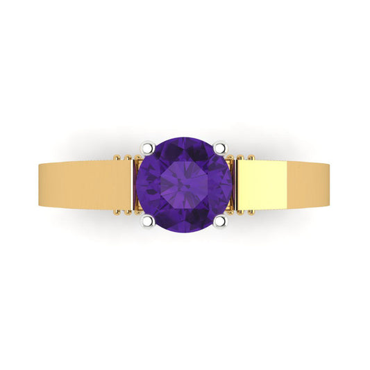 1.06 cttw Natural Amethyst Solitaire  Engagement Ring - Solid Yellow/White Gold (VVS1, Round Cut,6.5mm)