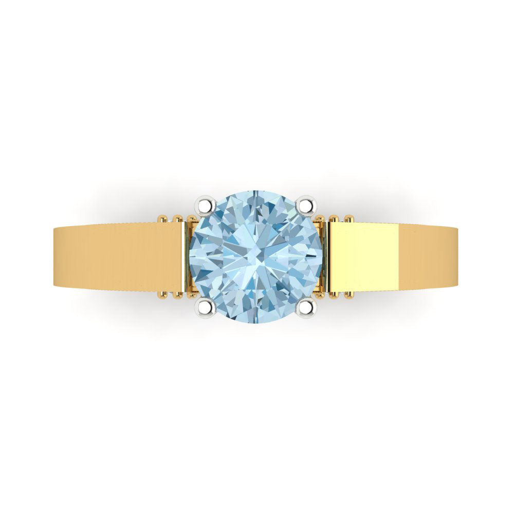 1.06 cttw Natural Swiss Blue Topaz Solitaire  Engagement Ring - Solid Yellow/White Gold (VVS1, Round Cut,6.5mm)