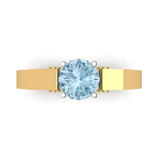 1.06 cttw Natural Swiss Blue Topaz Solitaire  Engagement Ring - Solid Yellow/White Gold (VVS1, Round Cut,6.5mm)
