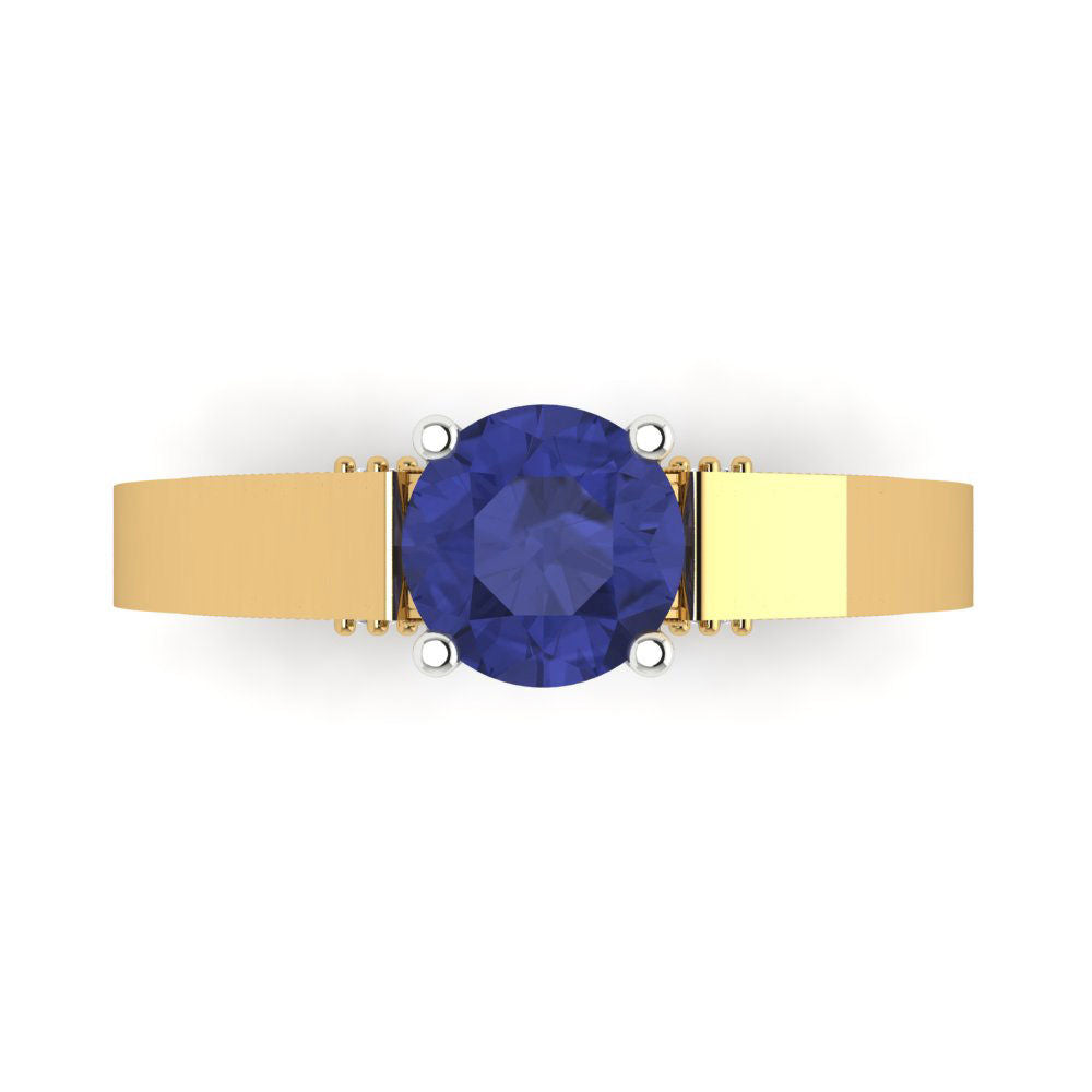 1.06 cttw Simulated Tanzanite Solitaire  Engagement Ring - Solid Yellow/White Gold (VVS1, Round Cut,6.5mm)