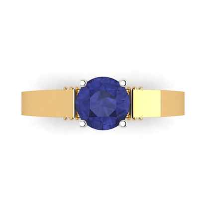 1.06 cttw Simulated Tanzanite Solitaire  Engagement Ring - Solid Yellow/White Gold (VVS1, Round Cut,6.5mm)