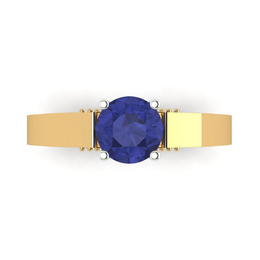 1.06 cttw Simulated Tanzanite Solitaire  Engagement Ring - Solid Yellow/White Gold (VVS1, Round Cut,6.5mm)