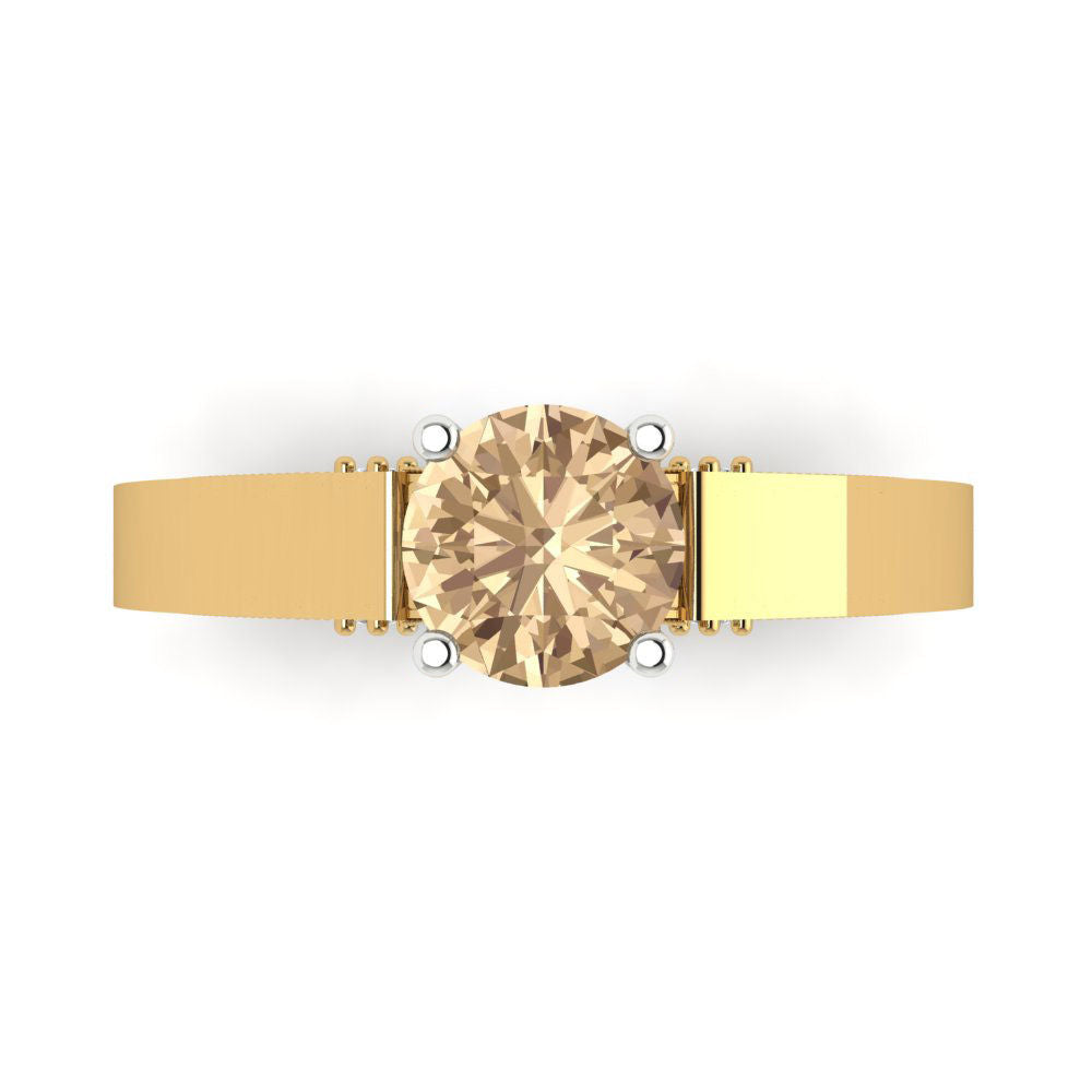 1.06 cttw Yellow Moissanite Solitaire  Engagement Ring - Solid Yellow/White Gold (VVS1, Round Cut,6.5mm)