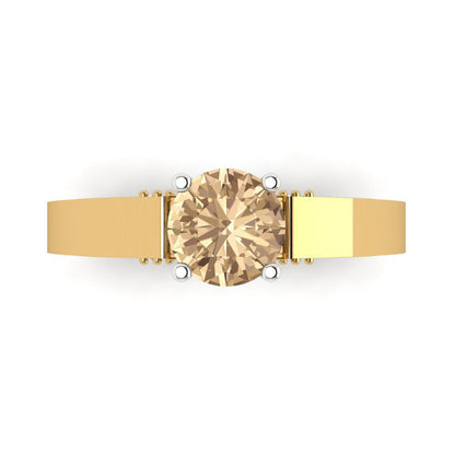 1.06 cttw Yellow Moissanite Solitaire  Engagement Ring - Solid Yellow/White Gold (VVS1, Round Cut,6.5mm)