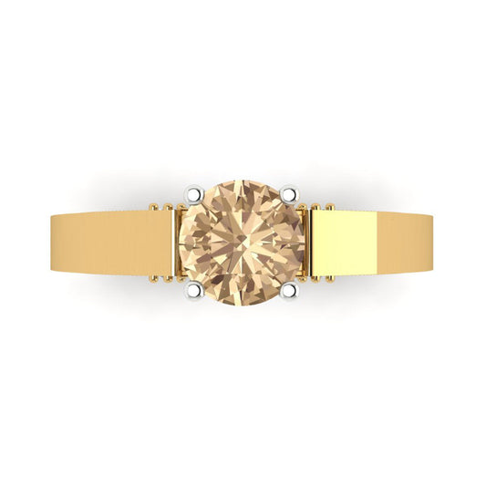 1.06 cttw Yellow Moissanite Solitaire  Engagement Ring - Solid Yellow/White Gold (VVS1, Round Cut,6.5mm)