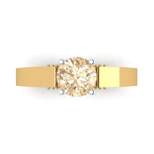 1.06 cttw Natural Morganite Solitaire  Engagement Ring - Solid Yellow/White Gold (VVS1, Round Cut,6.5mm)