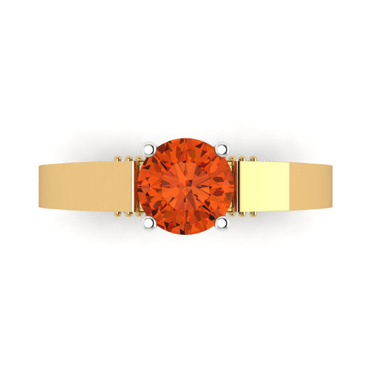 1.06 cttw Zirconia Simulated Red Diamond Solitaire  Engagement Ring - Solid Yellow/White Gold (VVS1, Round Cut,6.5mm)