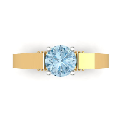 1.06 cttw Natural Aquamarine Solitaire  Engagement Ring - Solid Yellow/White Gold (VVS1, Round Cut,6.5mm)