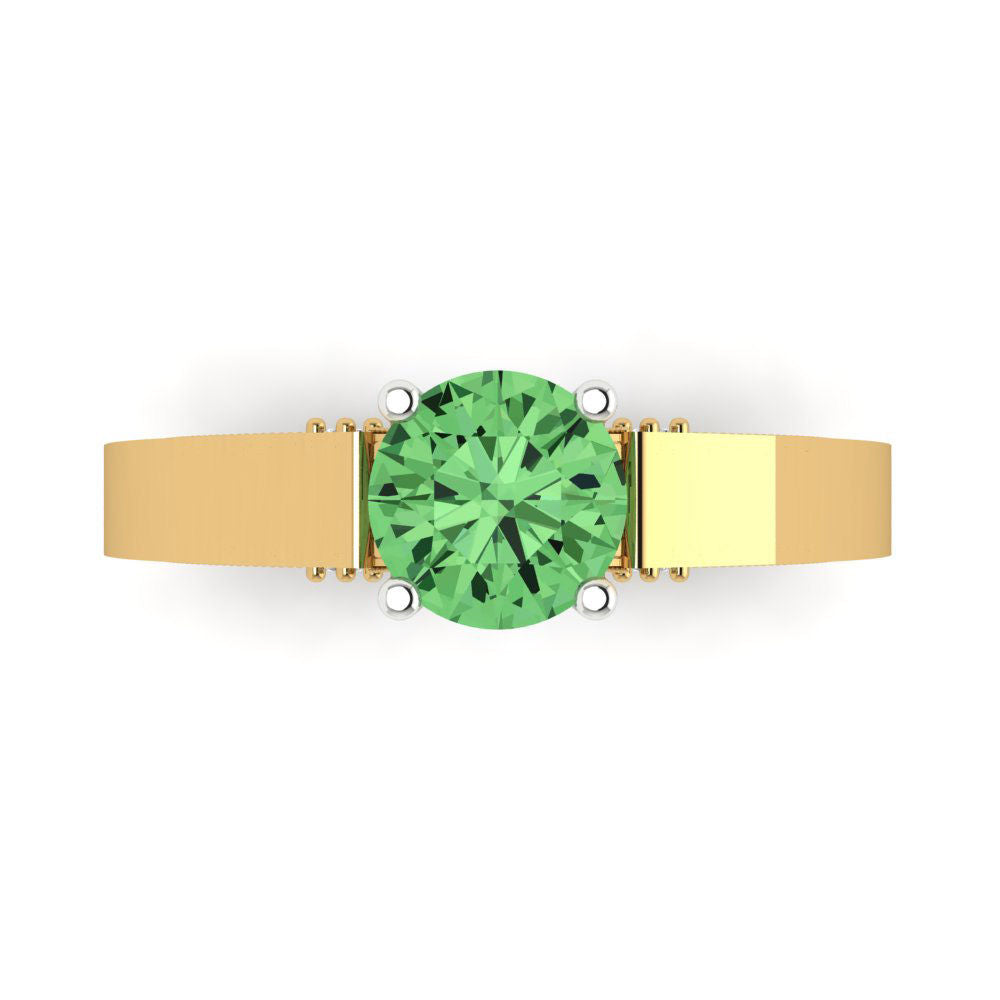 1.06 cttw Zirconia Simulated Green Diamond Solitaire  Engagement Ring - Solid Yellow/White Gold (VVS1, Round Cut,6.5mm)