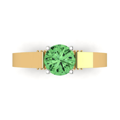 1.06 cttw Zirconia Simulated Green Diamond Solitaire  Engagement Ring - Solid Yellow/White Gold (VVS1, Round Cut,6.5mm)