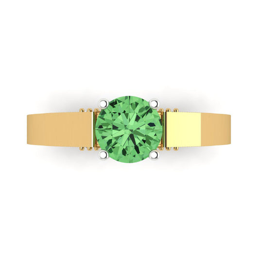 1.06 cttw Zirconia Simulated Green Diamond Solitaire  Engagement Ring - Solid Yellow/White Gold (VVS1, Round Cut,6.5mm)