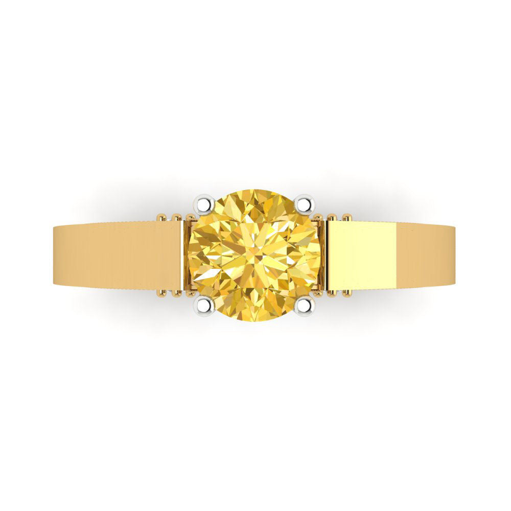 1.06 cttw Natural Citrine Solitaire  Engagement Ring - Solid Gold (Round Cut,6.5mm)