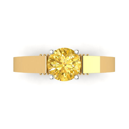 1.06 cttw Natural Citrine Solitaire  Engagement Ring - Solid Yellow/White Gold (VVS1, Round Cut,6.5mm)