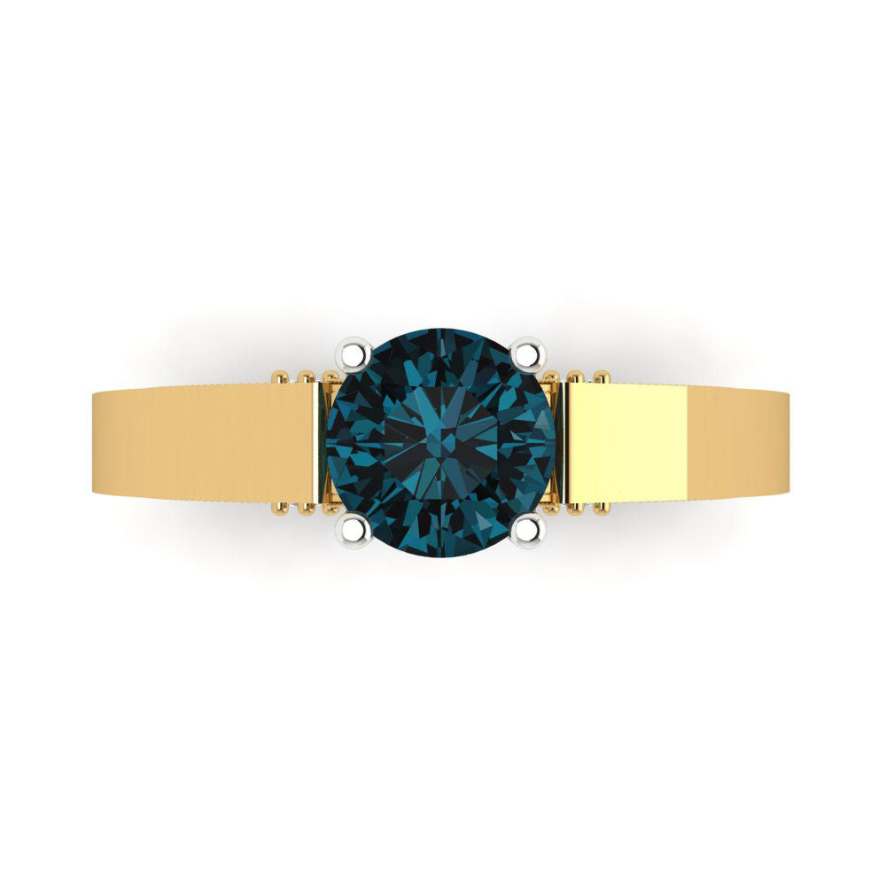 1.06 cttw Natural London Blue Topaz Solitaire  Engagement Ring - Solid Yellow/White Gold (VVS1, Round Cut,6.5mm)