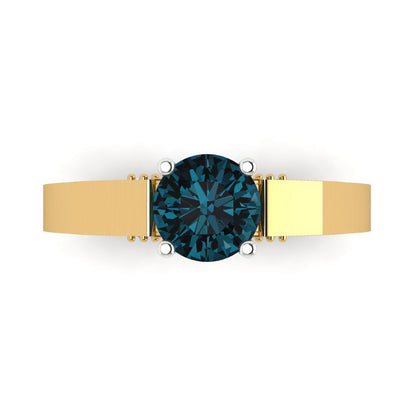 1.06 cttw Natural London Blue Topaz Solitaire  Engagement Ring - Solid Yellow/White Gold (VVS1, Round Cut,6.5mm)