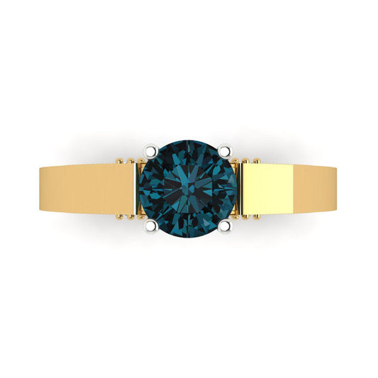 1.06 cttw Natural London Blue Topaz Solitaire  Engagement Ring - Solid Yellow/White Gold (VVS1, Round Cut,6.5mm)