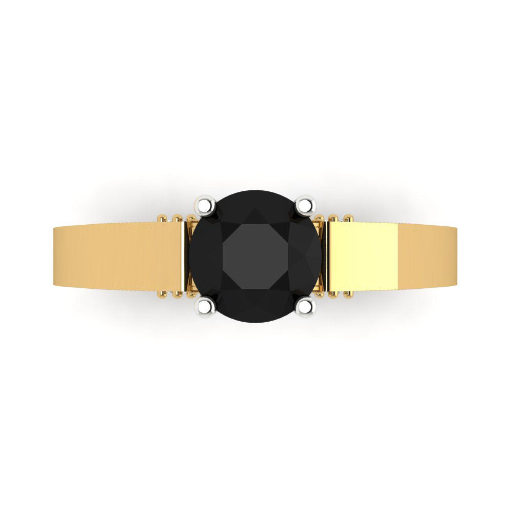 1.06 cttw Natural Onyx Solitaire  Engagement Ring - Solid Yellow/White Gold (VVS1, Round Cut,6.5mm)