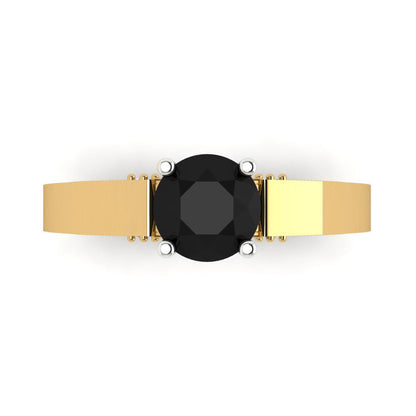 1.06 cttw Natural Onyx Solitaire  Engagement Ring - Solid Yellow/White Gold (VVS1, Round Cut,6.5mm)