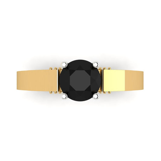 1.06 cttw Natural Onyx Solitaire  Engagement Ring - Solid Yellow/White Gold (VVS1, Round Cut,6.5mm)