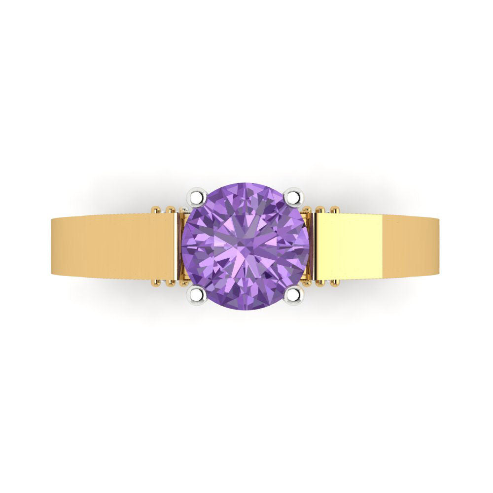 1.06 cttw Simulated Alexandrite Solitaire  Engagement Ring - Solid Yellow/White Gold (VVS1, Round Cut,6.5mm)