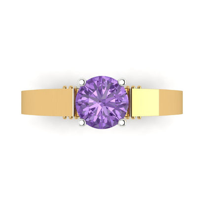 1.06 cttw Simulated Alexandrite Solitaire  Engagement Ring - Solid Yellow/White Gold (VVS1, Round Cut,6.5mm)