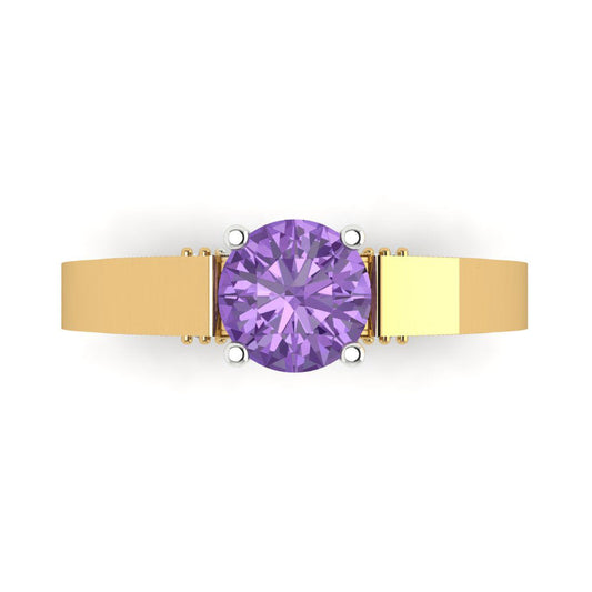 1.06 cttw Simulated Alexandrite Solitaire  Engagement Ring - Solid Yellow/White Gold (VVS1, Round Cut,6.5mm)