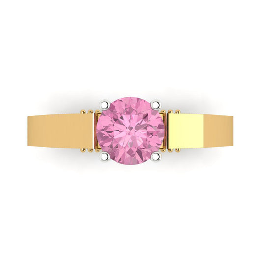 1.06 cttw Zirconia Simulated Pink Diamond Solitaire  Engagement Ring - Solid Yellow/White Gold (VVS1, Round Cut,6.5mm)