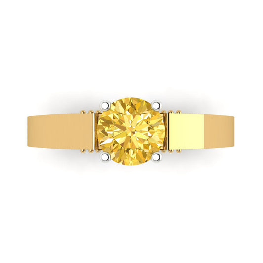 1.06 cttw Zirconia Simulated Yellow Diamond Solitaire  Engagement Ring - Solid Yellow/White Gold (VVS1, Round Cut,6.5mm)