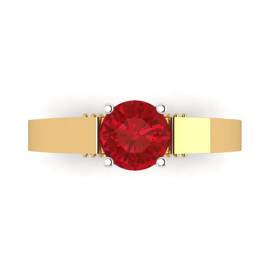 1.06 cttw Simulated Ruby Solitaire  Engagement Ring - Solid Yellow/White Gold (VVS1, Round Cut,6.5mm)