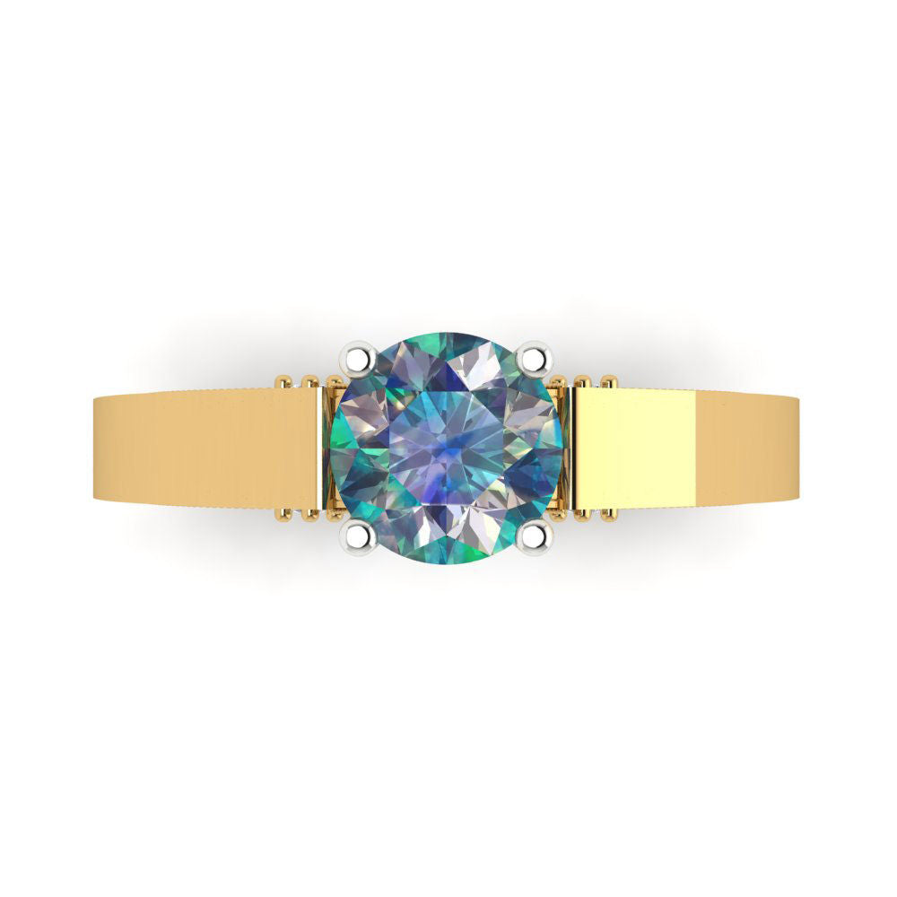 1.06 cttw Blue Moissanite Solitaire  Engagement Ring - Solid Yellow/White Gold (VVS1, Round Cut,6.5mm)