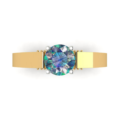 1.06 cttw Blue Moissanite Solitaire  Engagement Ring - Solid Yellow/White Gold (VVS1, Round Cut,6.5mm)
