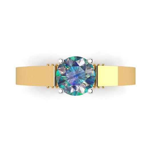 1.06 cttw Blue Moissanite Solitaire  Engagement Ring - Solid Yellow/White Gold (VVS1, Round Cut,6.5mm)