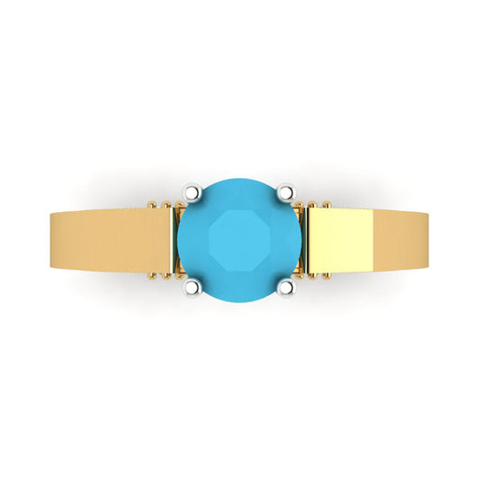 1.06 cttw Simulated Turquoise Solitaire  Engagement Ring - Solid Yellow/White Gold (VVS1, Round Cut,6.5mm)