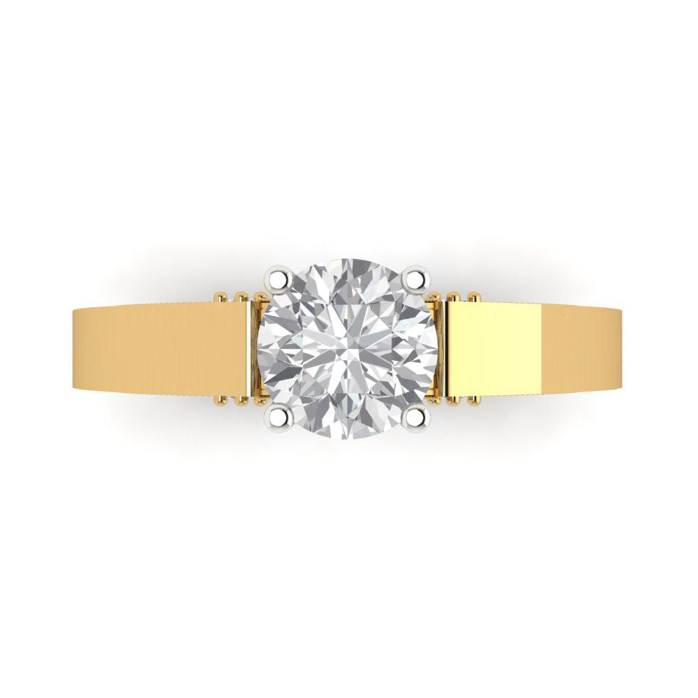 1.06 cttw Moissanite Solitaire  Engagement Ring - Solid Yellow/White Gold (VVS1, Round Cut,6.5mm)
