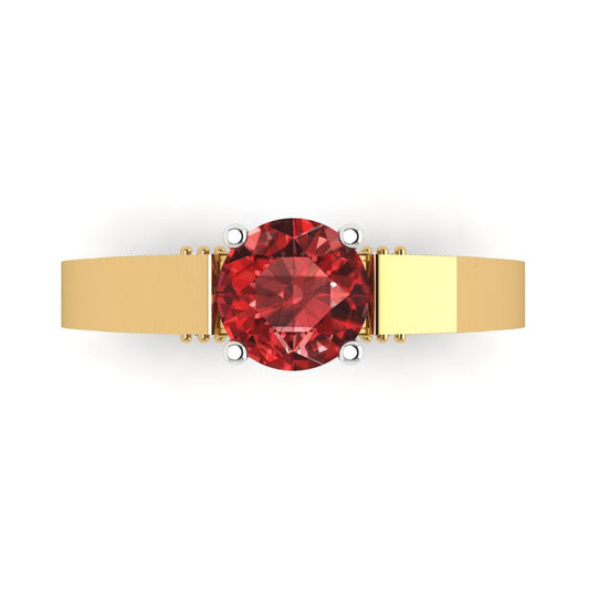 1.06 cttw Natural Garnet Solitaire  Engagement Ring - Solid Yellow/White Gold (VVS1, Round Cut,6.5mm)