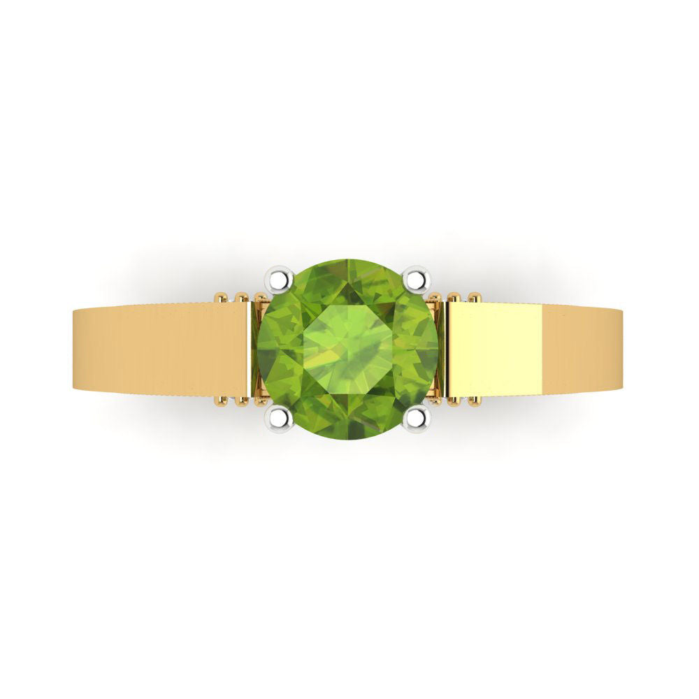1.06 cttw Natural Peridot Solitaire  Engagement Ring - Solid Yellow/White Gold (VVS1, Round Cut,6.5mm)