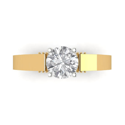 1.06 cttw White Sapphire Solitaire  Engagement Ring - Solid Yellow/White Gold (VVS1, Round Cut,6.5mm)