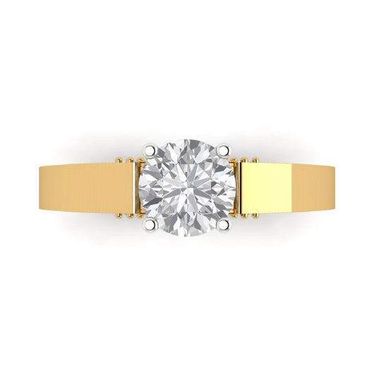 1.06 cttw White Sapphire Solitaire  Engagement Ring - Solid Yellow/White Gold (VVS1, Round Cut,6.5mm)