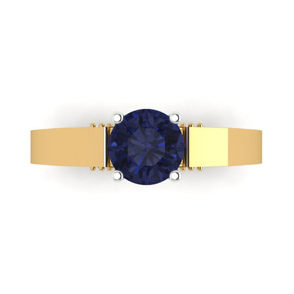 1.06 cttw Simulated Blue Sapphire Solitaire  Engagement Ring - Solid Gold (Round Cut,6.5mm)