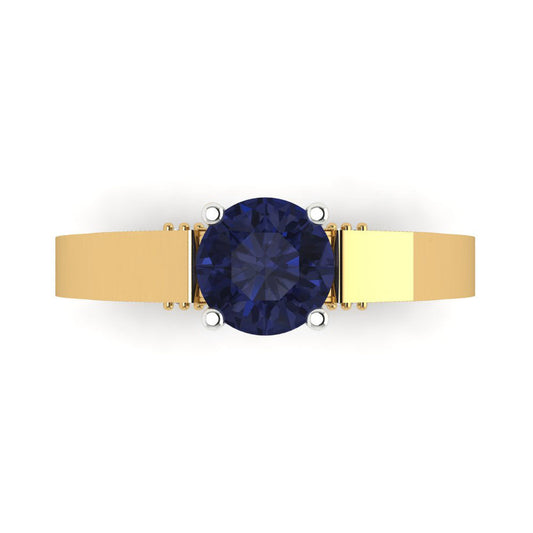 1.06 cttw Simulated Blue Sapphire Solitaire  Engagement Ring - Solid Yellow/White Gold (VVS1, Round Cut,6.5mm)