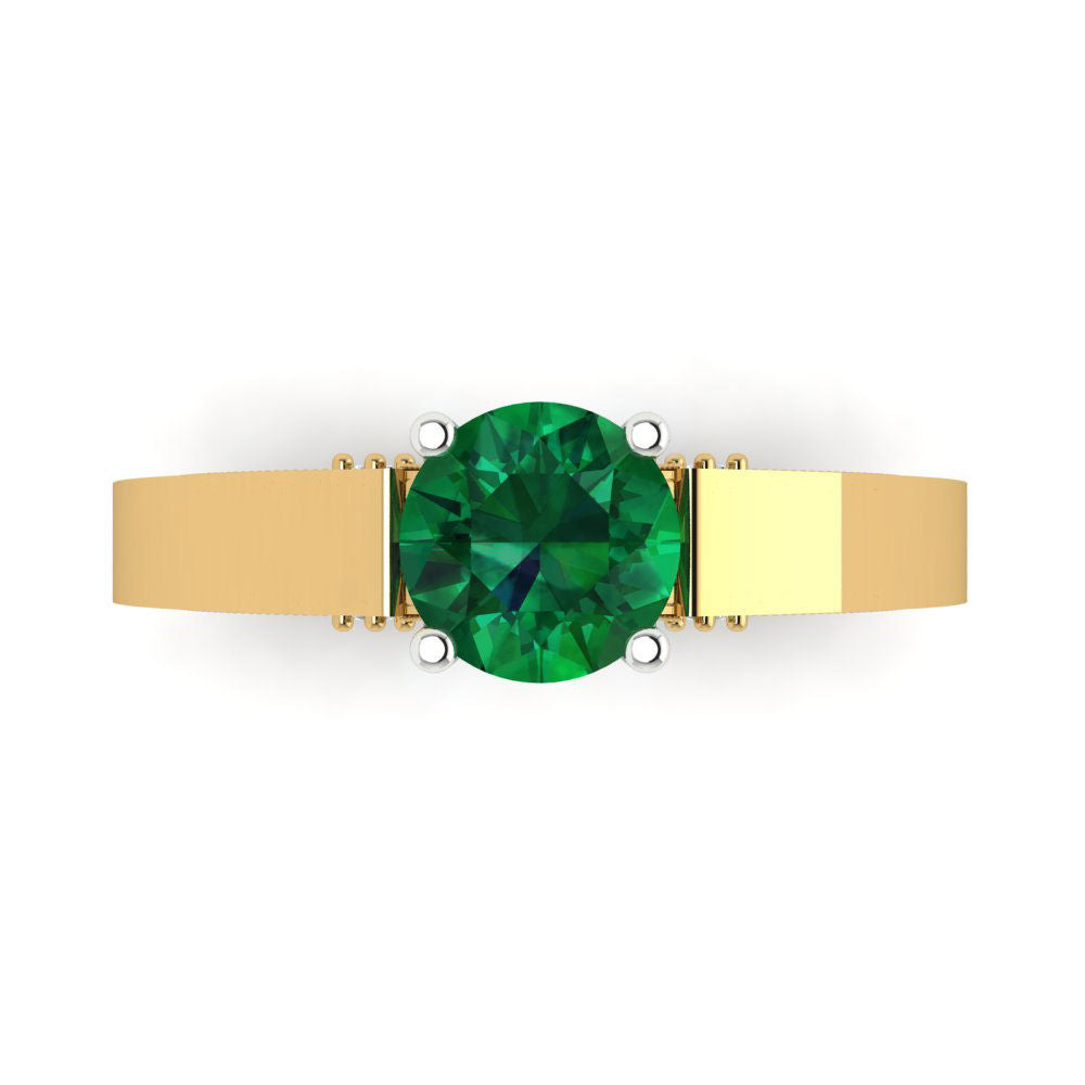 1.06 cttw Simulated Emerald Solitaire  Engagement Ring - Solid Yellow/White Gold (VVS1, Round Cut,6.5mm)