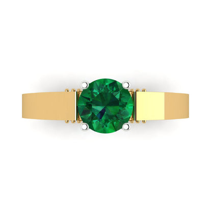1.06 cttw Simulated Emerald Solitaire  Engagement Ring - Solid Yellow/White Gold (VVS1, Round Cut,6.5mm)