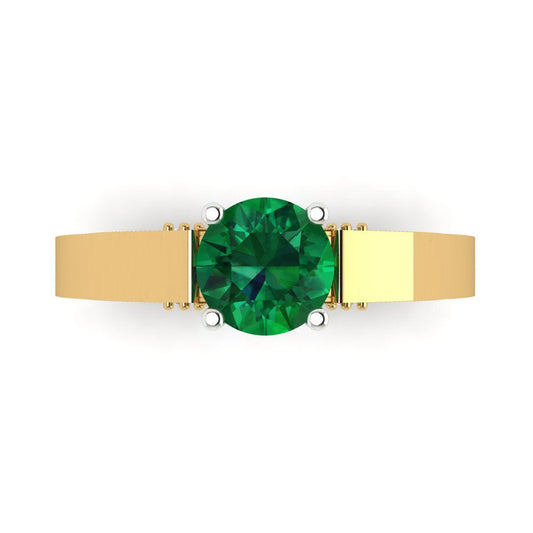 1.06 cttw Simulated Emerald Solitaire  Engagement Ring - Solid Yellow/White Gold (VVS1, Round Cut,6.5mm)