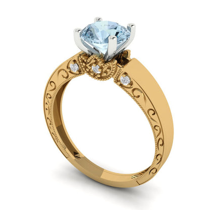 1.06 cttw Natural Sky Blue Topaz Solitaire  Engagement Ring - Solid Yellow/White Gold (VVS1, Round Cut,6.5mm)