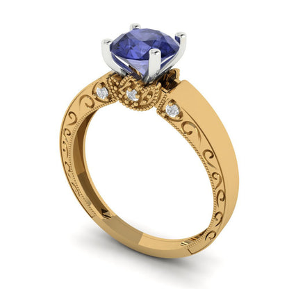 1.06 cttw Simulated Tanzanite Solitaire  Engagement Ring - Solid Yellow/White Gold (VVS1, Round Cut,6.5mm)