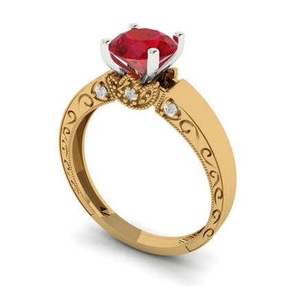 1.06 cttw Simulated Pink Tourmaline Solitaire  Engagement Ring - Solid Yellow/White Gold (VVS1, Round Cut,6.5mm)
