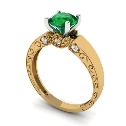1.06 cttw Simulated Emerald Solitaire  Engagement Ring - Solid Yellow/White Gold (VVS1, Round Cut,6.5mm)
