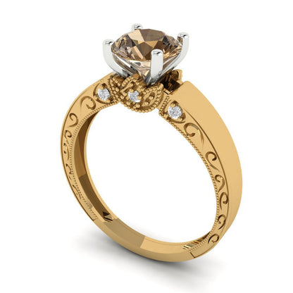 1.06 cttw Zirconia Simulated Champagne Diamond Solitaire  Engagement Ring - Solid Gold (VVS1, Round Cut,6.5mm)